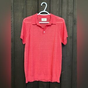 Mr Mood Portugal Men's Sz M Linen Blend Coral Polo Shirt Lightweight Golf EUC